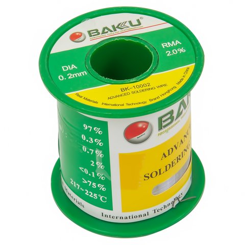 Припой BAKU BK 10002, Sn 97% , Ag 0,3%, Cu 0,7%, флюс 2%, 0,2 мм, 100 г