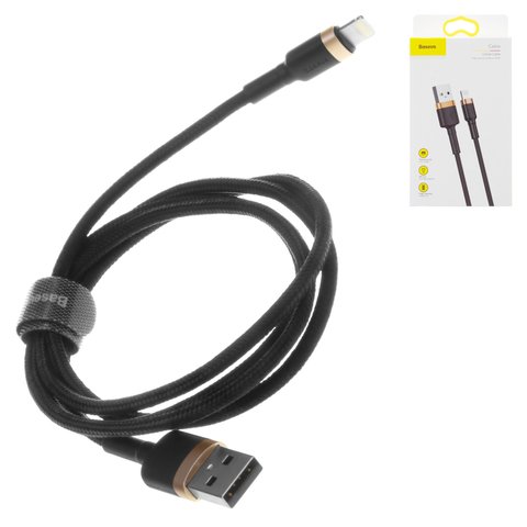 USB кабель Baseus Cafule, USB тип A, Lightning, 100 см, 2,4 А, чорний, золотистий, #CALKLF BV1