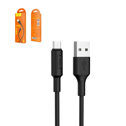 USB кабель Hoco X25, USB тип A, micro USB тип B, 100 см, 2 A, чорний, #6957531080121