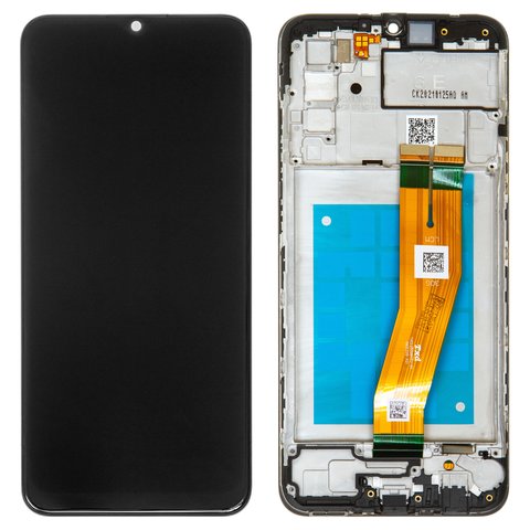 Дисплей для Samsung A025F DS Galaxy A02s, чорний, з рамкою, Original PRC , з жовтим шлейфом, 160,5x72 mm 