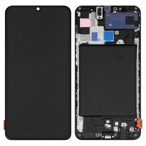 Дисплей для Samsung A705 Galaxy A70, чорний, з рамкою, Оригінал переклеєне скло 