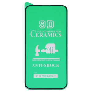 Захисна плівка Ceramics для Apple iPhone 14 Pro Max, iPhone 15 Plus, iPhone 16 Plus, чорна, 0,2 мм 9H, сумісне з чохлом, Full Glue, шар клею нанесений по всій поверхні