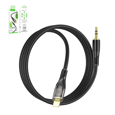 AUX кабель Hoco UPA25, TRS 3.5 мм, Lightning, 100 см, черный, в нейлоновой оплетке, #6931474791153