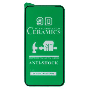 Захисна плівка Ceramics для Apple iPhone 11 Pro, iPhone X, iPhone XS, чорна, 0,2 мм 9H, сумісне з чохлом, Full Glue, шар клею нанесений по всій поверхні