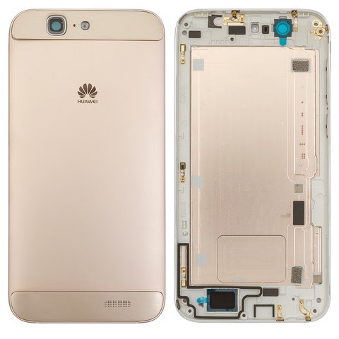 Housing Back Cover compatible with Huawei Ascend G7, golden, without SIM card tray, with side button 