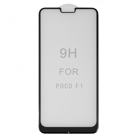 Tempered Glass Screen Protector All Spares compatible with Xiaomi Pocophone F1, 5D Full Glue, black, the layer of glue is applied to the entire surface of the glass, M1805E10A 