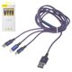 Cable USB Baseus Rapid Series, USB tipo-A, USB tipo C, micro USB tipo-B, Lightning, 120 cm, 3 A, azul, transmisión de datos únicamente mediante Lightning, con revestimiento de nylon, 3 en 1, #CAMLT-SU13