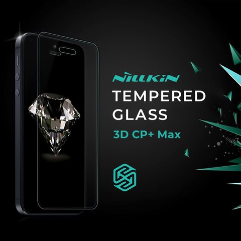 Tempered Glass Screen Protector Nillkin 3D CP+ Max compatible with Apple iPhone 7 Plus, iPhone 8 Plus, 0,33 mm 9H, Anti Fingertip, 5D Full Glue, white, the layer of glue is applied to the entire surface of the glass  #6902048128224