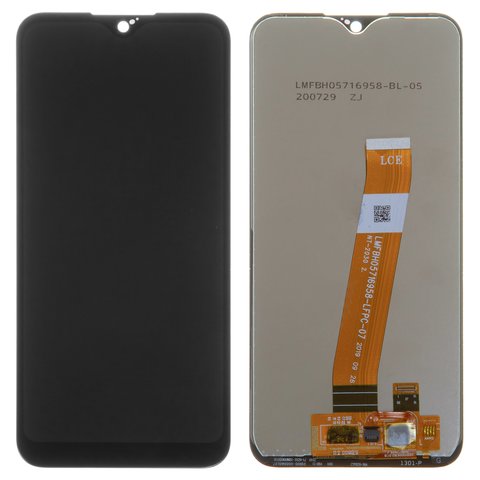 LCD compatible with Samsung A015 Galaxy A01, A015F Galaxy A01, black, without frame, original change glass  , with narrow connector 