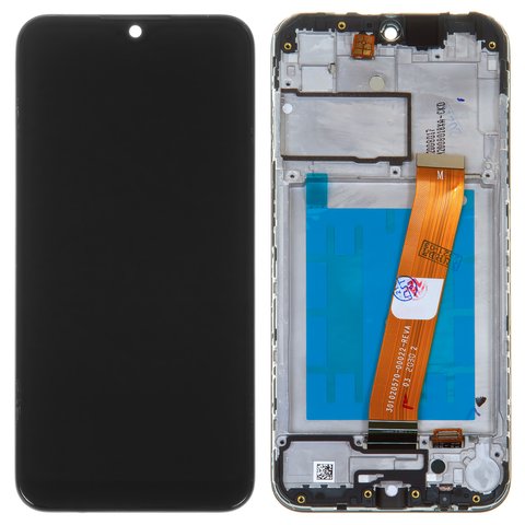 LCD compatible with Samsung A015 Galaxy A01, A015F Galaxy A01, black, with frame, original change glass  , with narrow connector 