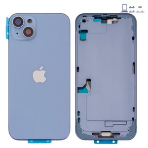 Housing compatible with iPhone 14 Plus, dark blue, with SIM card holders, with side buttons, Original PRC , EU Version, blue 