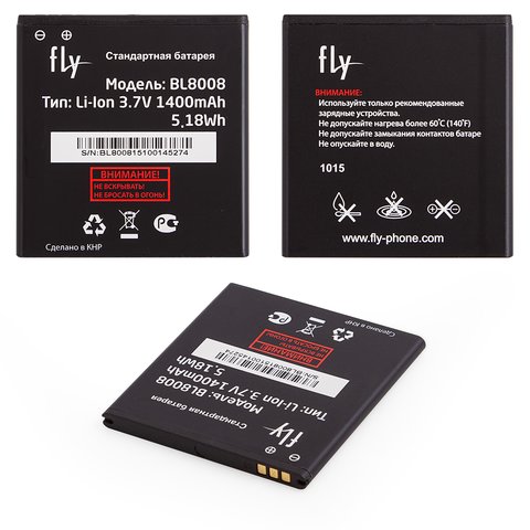 Battery BL8008 compatible with Fly FS401, Li ion, 3.7 V, 1400 mAh  #60.01.0634