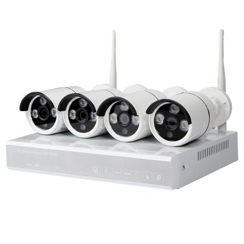 Set of MIPCK0410 Network Video Recorder and 4 Wireless IP Surveillance Cameras 720p, 1 MP 
