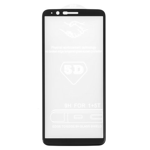 Tempered Glass Screen Protector All Spares compatible with OnePlus 5T A5010, 5D Full Glue, black, the layer of glue is applied to the entire surface of the glass 