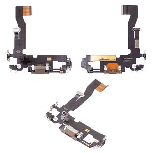 Flat Cable compatible with iPhone 12, iPhone 12 Pro, charge connector, golden, with microphone, with components, Original PRC  