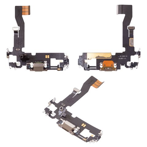 Flat Cable compatible with iPhone 12, iPhone 12 Pro, charge connector, golden, with microphone, with components, Original PRC  
