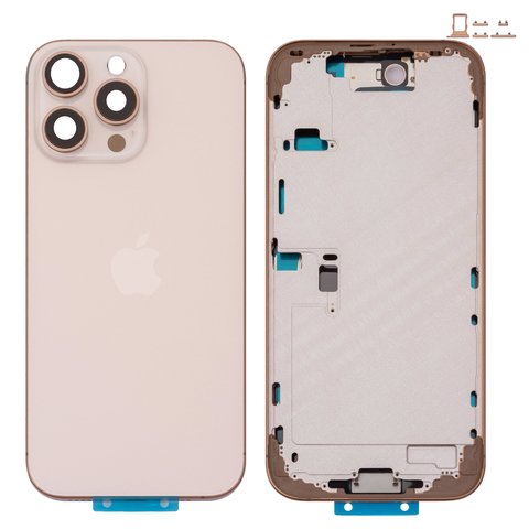 Housing compatible with iPhone 16 Pro Max, golden, with SIM card holders, with side buttons, Original PRC , EU Version, desert titanium 