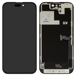 Pantalla LCD puede usarse con iPhone 14 Pro, negro, con marco, OLED , GX OEM hard