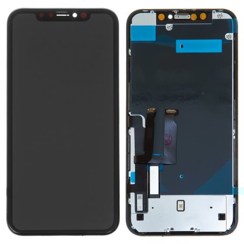 Дисплей  iPhone XR, чорний, із сенсорним екраном, з рамкою, High Copy, оriginal lcd, copy glass, copy flat сable, copy touchscreen  Self welded OEM