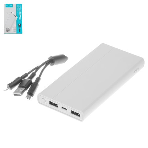 Power bank Hoco J33, 10000 мАч, 2 USB выходы 5 V 2 A, 140 × 66 ×15,5 мм, белый
