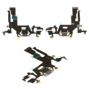 Шлейф для iPhone 11, конектора навушників, конектора зарядки, фіолетовий, з мікрофоном, High Copy