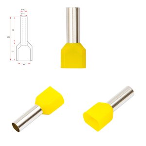 Наконечник TE6014, для 2х проводів, трубчастий, ізольований, жовтий, 10 шт., 6 мм², 14 мм