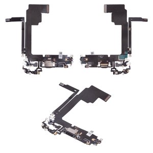 Шлейф для iPhone 15 Pro Max, коннектора зарядки, черный, с микрофоном, HC