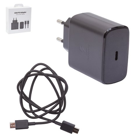 Мережевий зарядний пристрій EP TA845, 45 Вт, Power Delivery PD , чорний, з кабелем USB тип C до USB тип C, 1 порт, service pack box